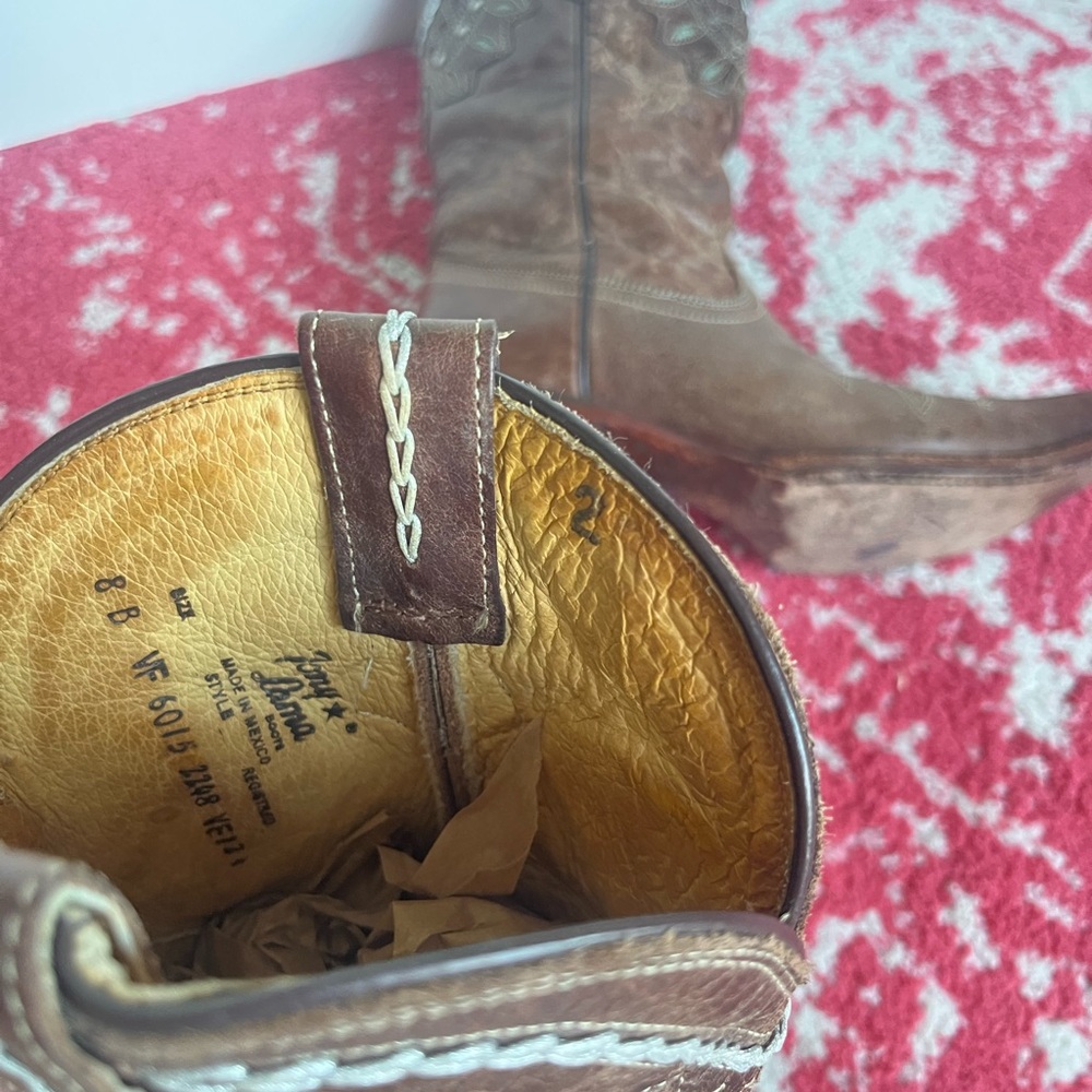Tony Lama Brown & Turquoise Embroidered Leather Western Booties by - Picture 5 of 7